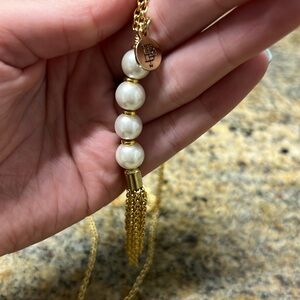 Bourbon and boweties Gold and pearl long necklace